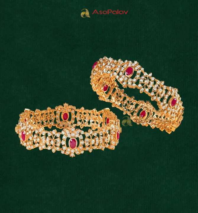 18K Gold Ruby & Diamond Statement Bangle – Asopalavjewellers